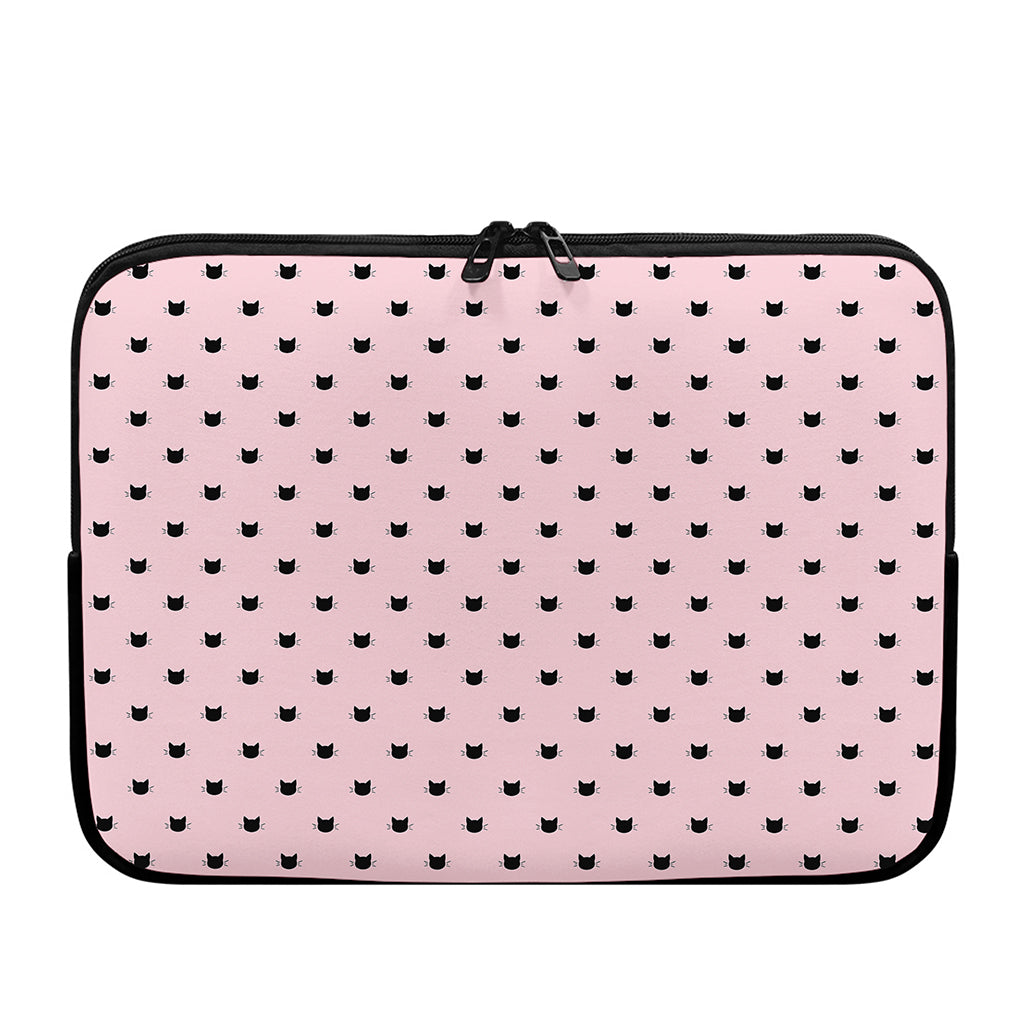 Black And Pink Cat Pattern Print Laptop Sleeve