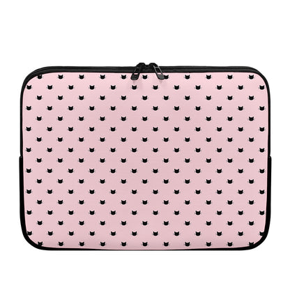 Black And Pink Cat Pattern Print Laptop Sleeve