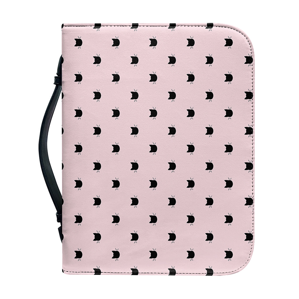 Black And Pink Cat Pattern Print Leather Bible Cover