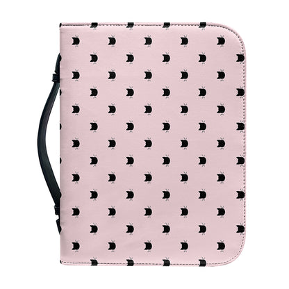 Black And Pink Cat Pattern Print Leather Bible Cover