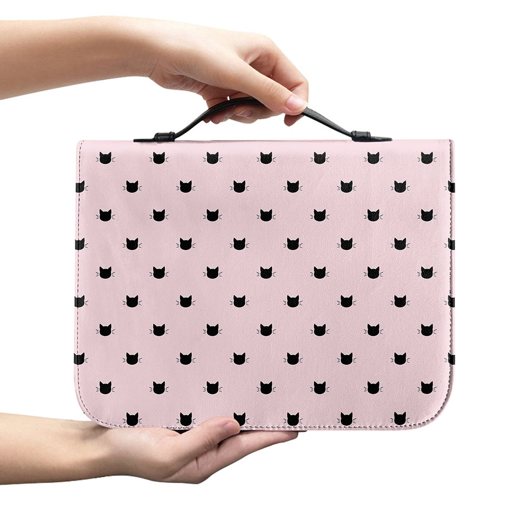 Black And Pink Cat Pattern Print Leather Bible Cover