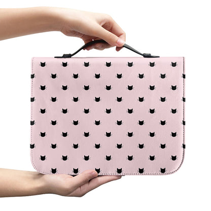 Black And Pink Cat Pattern Print Leather Bible Cover