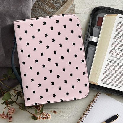 Black And Pink Cat Pattern Print Leather Bible Cover