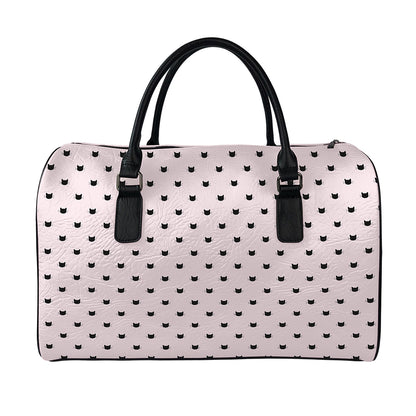 Black And Pink Cat Pattern Print Leather Duffle Bag