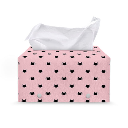 Black And Pink Cat Pattern Print Leather Tissue Box Cover