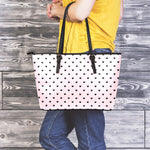 Black And Pink Cat Pattern Print Leather Tote Bag