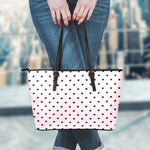 Black And Pink Cat Pattern Print Leather Tote Bag