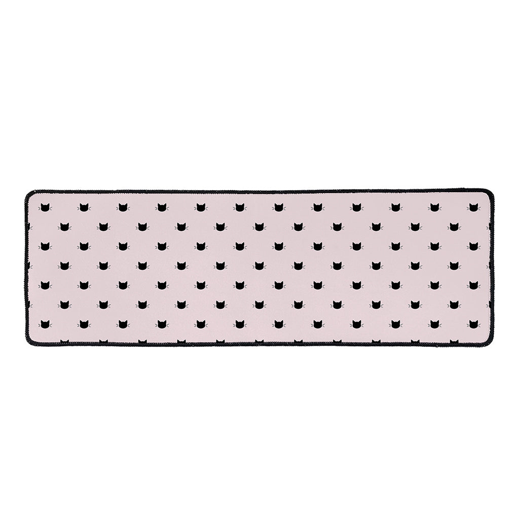 Black And Pink Cat Pattern Print Long Kitchen Mat