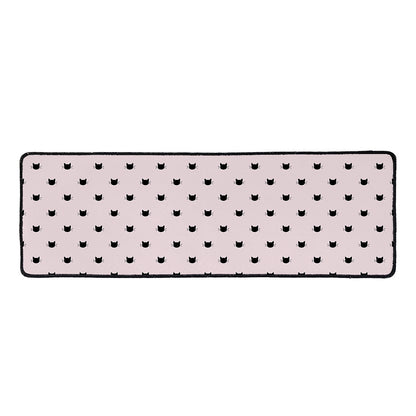 Black And Pink Cat Pattern Print Long Kitchen Mat