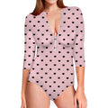 Black And Pink Cat Pattern Print Long Sleeve Swimsuit