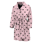 Black And Pink Cat Pattern Print Men's Bathrobe