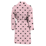 Black And Pink Cat Pattern Print Men's Bathrobe