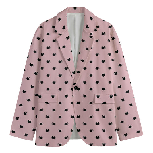 Black And Pink Cat Pattern Print Men's Blazer