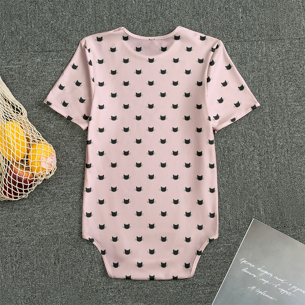 Black And Pink Cat Pattern Print Men's Bodysuit