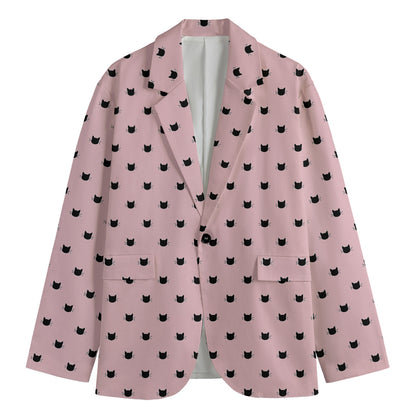 Black And Pink Cat Pattern Print Men's Cotton Blazer