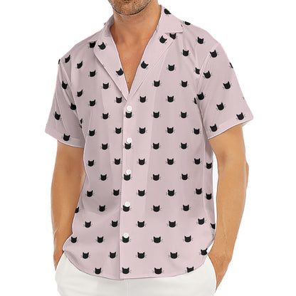 Black And Pink Cat Pattern Print Men's Deep V-Neck Shirt