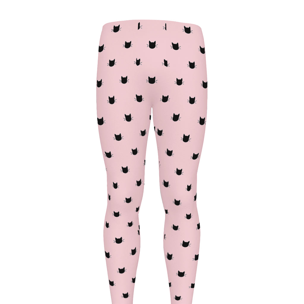 Black And Pink Cat Pattern Print Men's leggings