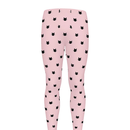 Black And Pink Cat Pattern Print Men's leggings