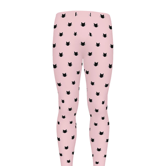 Black And Pink Cat Pattern Print Men's leggings