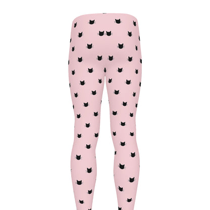 Black And Pink Cat Pattern Print Men's leggings