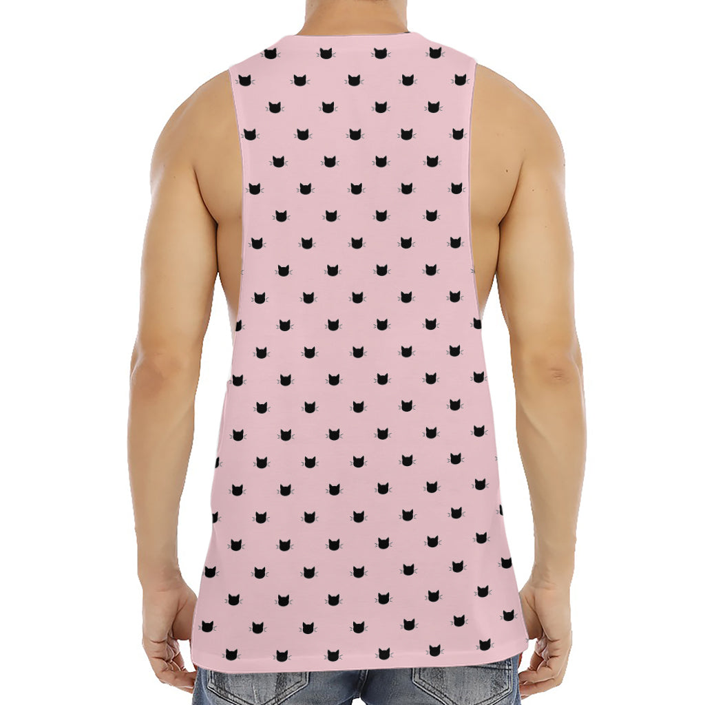 Black And Pink Cat Pattern Print Men's Muscle Tank Top