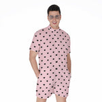 Black And Pink Cat Pattern Print Men's Rompers