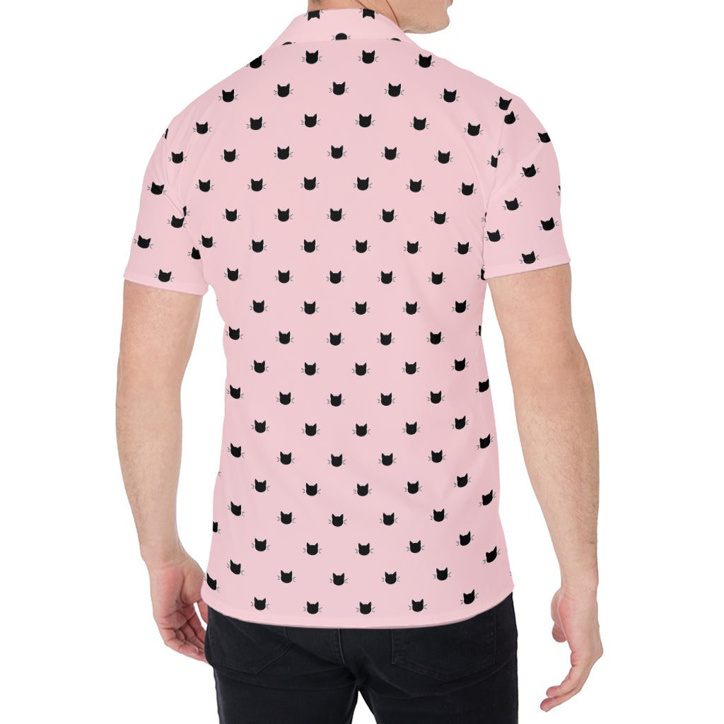 Black And Pink Cat Pattern Print Men's Shirt
