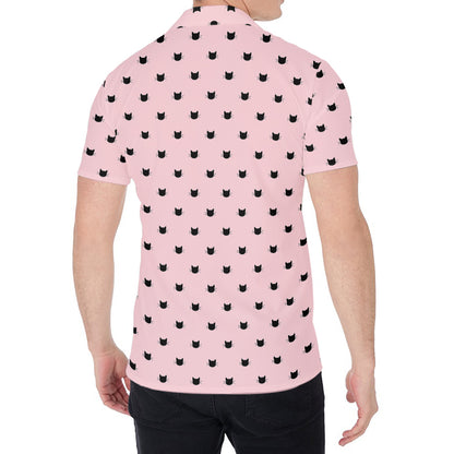 Black And Pink Cat Pattern Print Men's Shirt