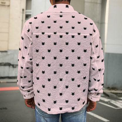 Black And Pink Cat Pattern Print Men's Shirt Jacket