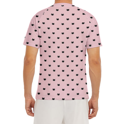 Black And Pink Cat Pattern Print Men's Short Sleeve Rash Guard