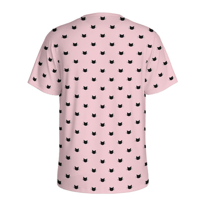 Black And Pink Cat Pattern Print Men's Sports T-Shirt