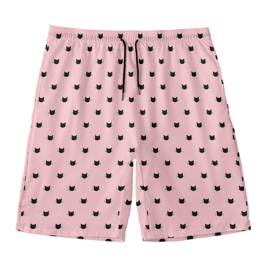 Black And Pink Cat Pattern Print Men's Swim Trunks
