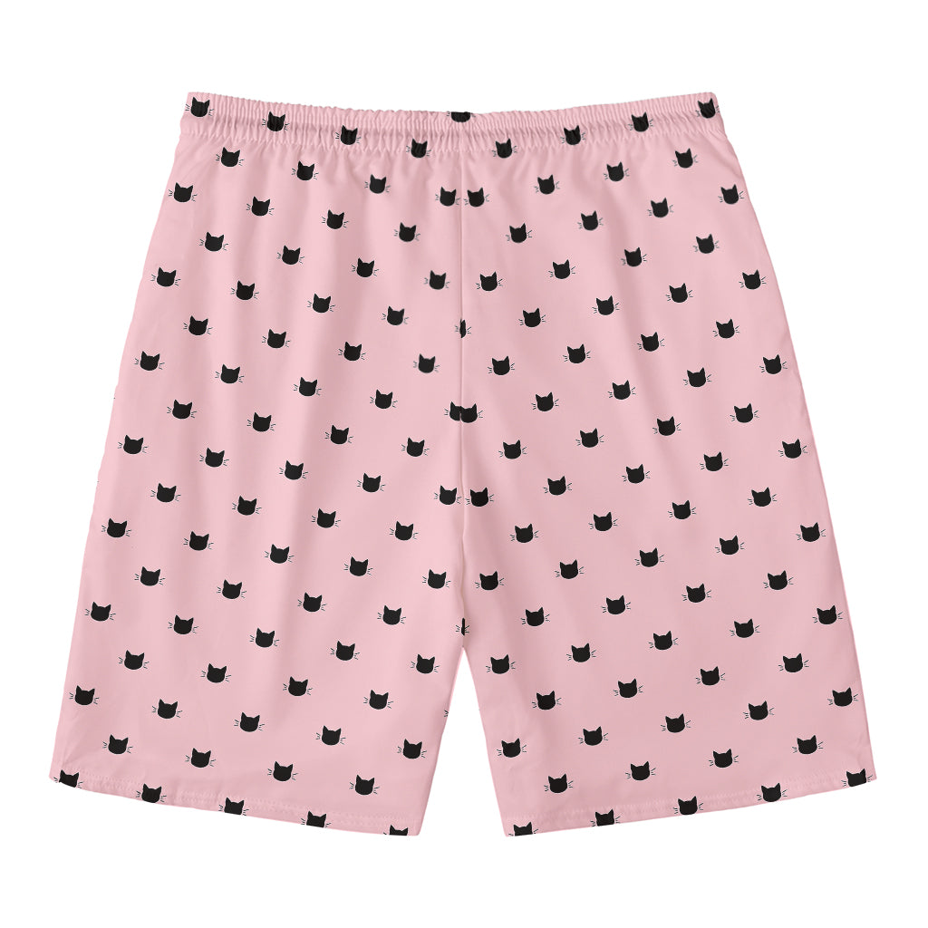 Black And Pink Cat Pattern Print Men's Swim Trunks