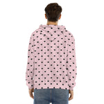 Black And Pink Cat Pattern Print Men's Velvet Pullover Hoodie