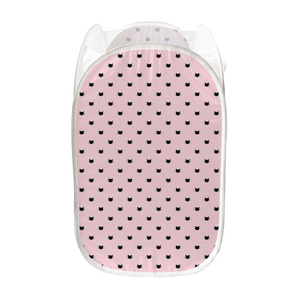 Black And Pink Cat Pattern Print Mesh Laundry Hamper