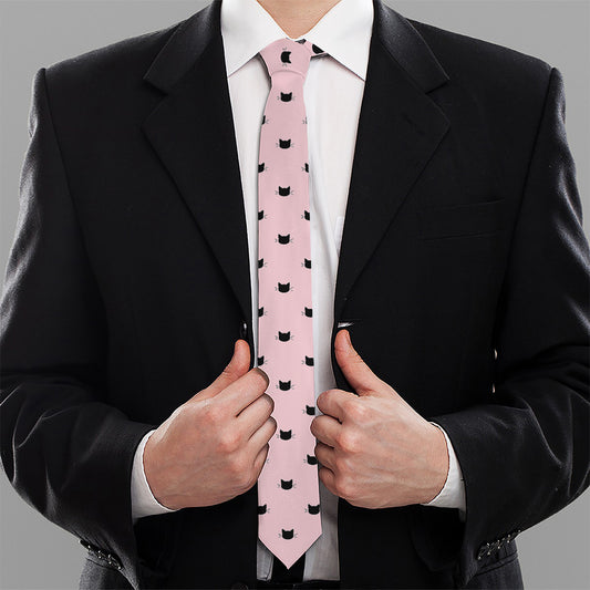 Black And Pink Cat Pattern Print Necktie