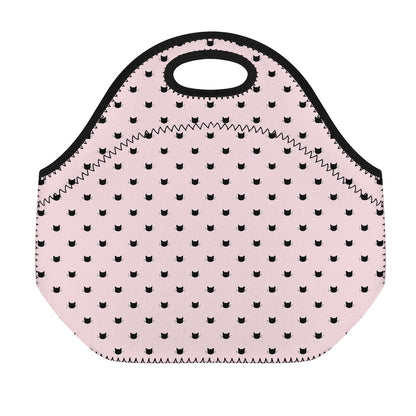 Black And Pink Cat Pattern Print Neoprene Lunch Bag