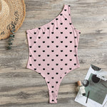 Black And Pink Cat Pattern Print One Shoulder Bodysuit