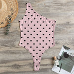 Black And Pink Cat Pattern Print One Shoulder Bodysuit