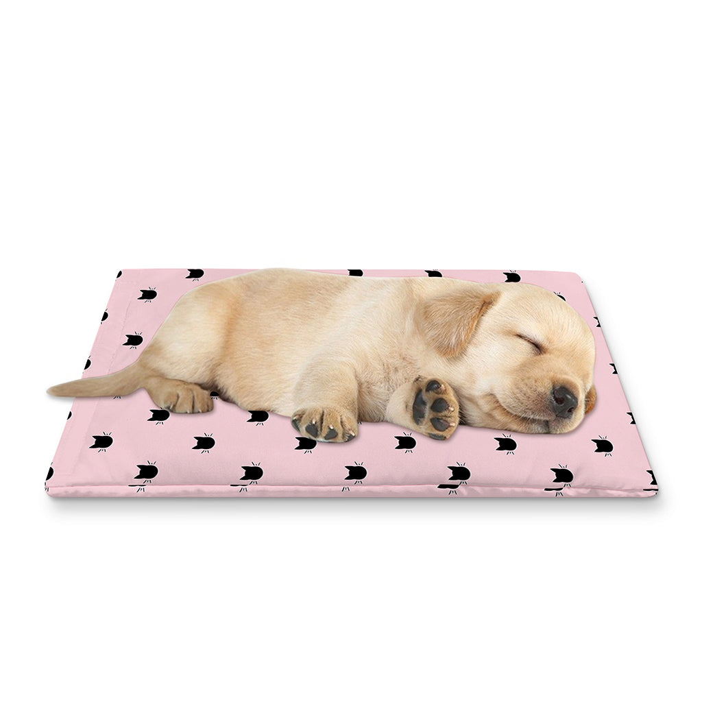 Black And Pink Cat Pattern Print Pet Cooling Mat Cover