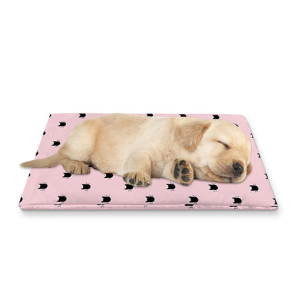 Black And Pink Cat Pattern Print Pet Cooling Mat Cover