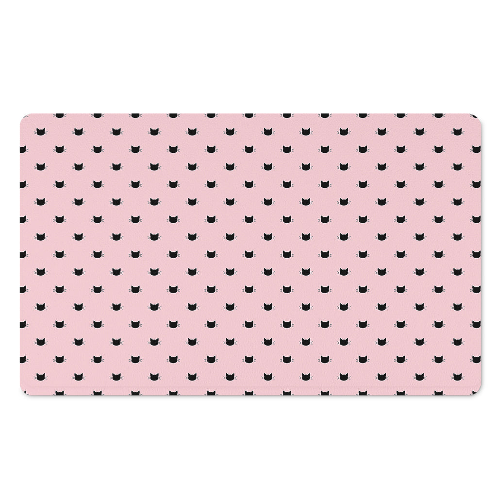 Black And Pink Cat Pattern Print Polyester Doormat