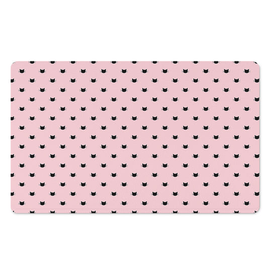 Black And Pink Cat Pattern Print Polyester Doormat