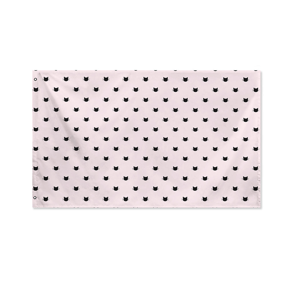Black And Pink Cat Pattern Print Polyester Flag