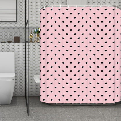 Black And Pink Cat Pattern Print Polyester Shower Curtain