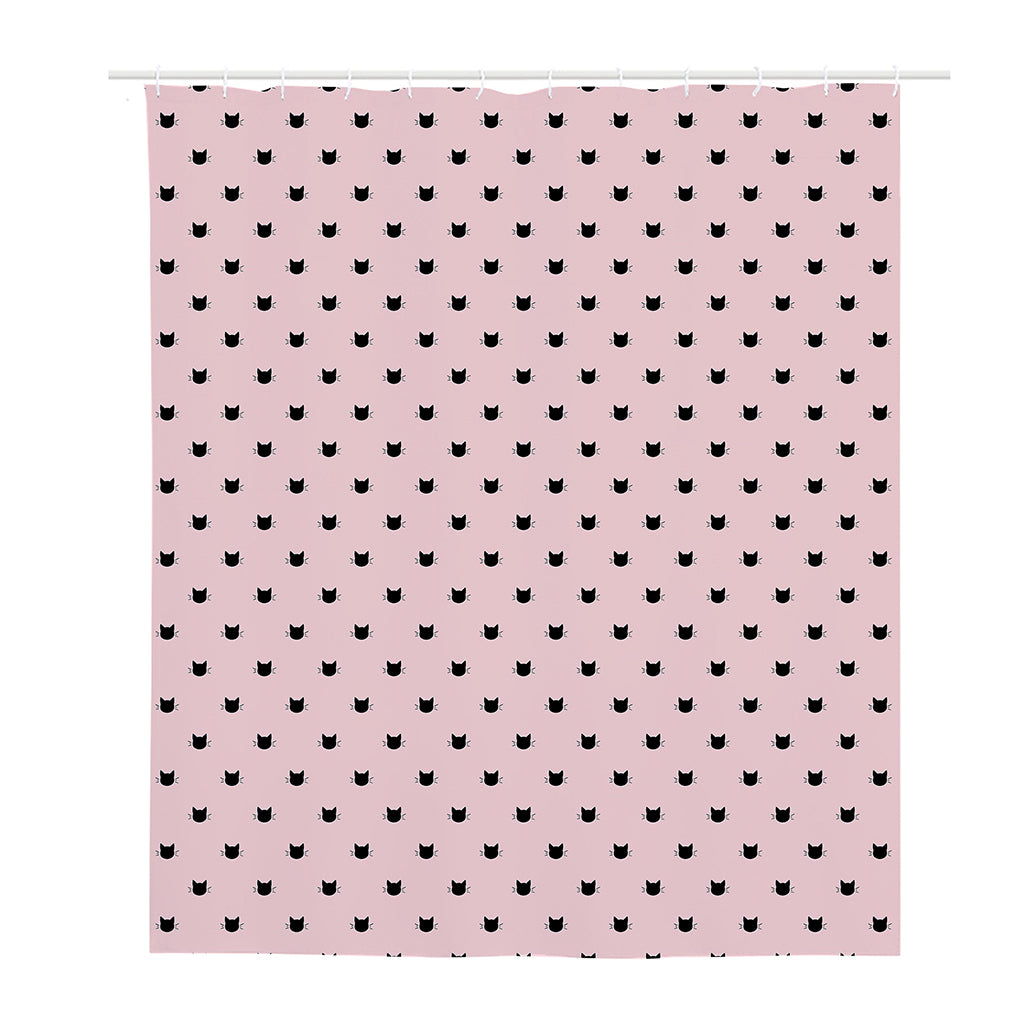 Black And Pink Cat Pattern Print Polyester Shower Curtain