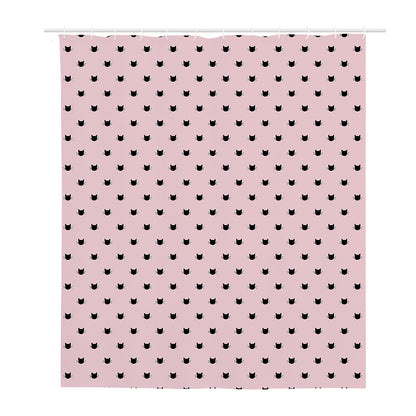 Black And Pink Cat Pattern Print Polyester Shower Curtain