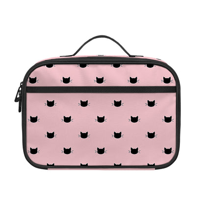Black And Pink Cat Pattern Print Portable Lunch Bag