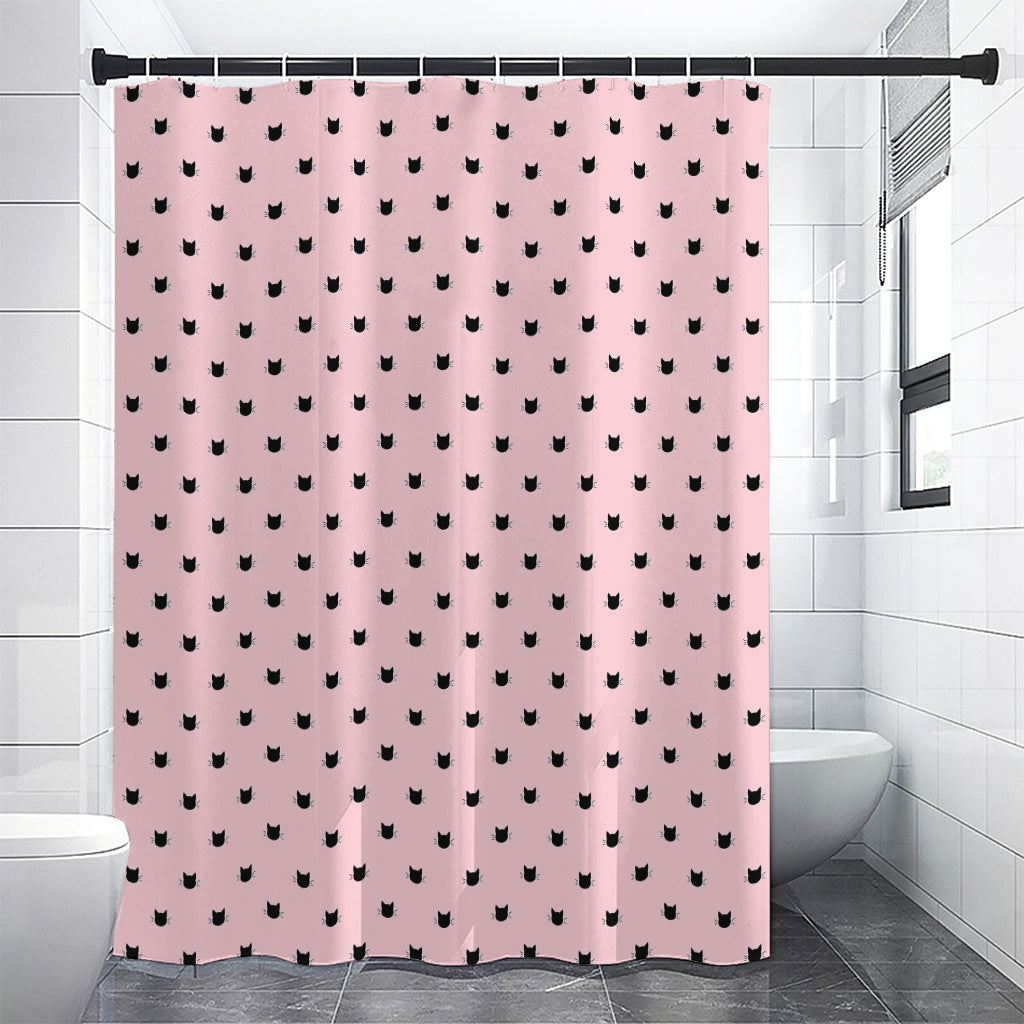 Black And Pink Cat Pattern Print Premium Shower Curtain