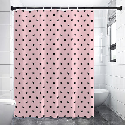 Black And Pink Cat Pattern Print Premium Shower Curtain